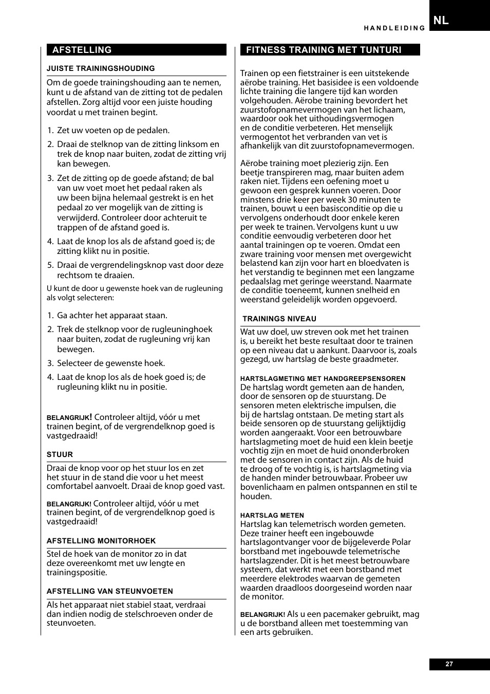 Tunturi E30R User Manual | Page 27 / 72