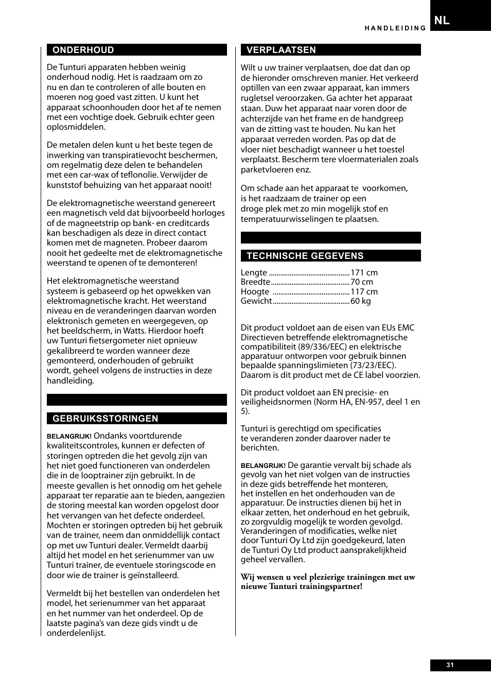 Tunturi E30R User Manual | Page 31 / 72