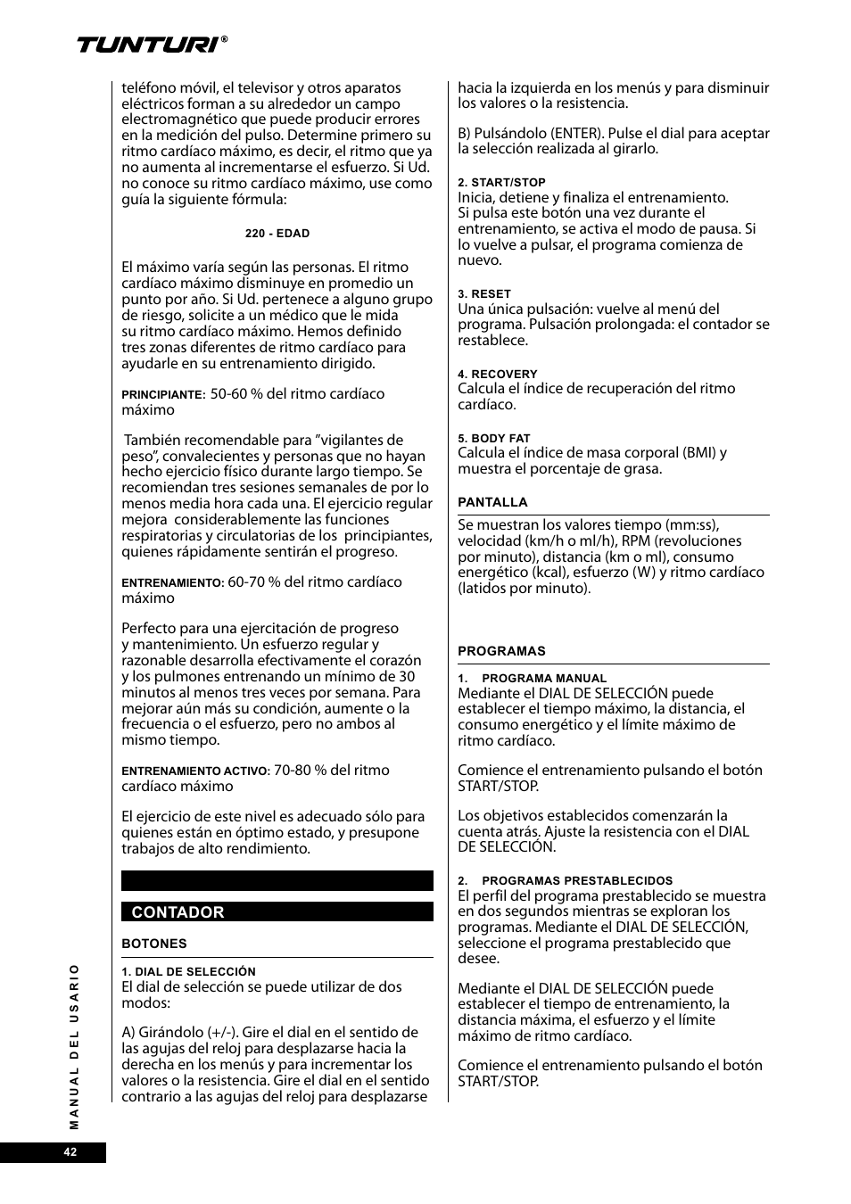 Tunturi E30R User Manual | Page 42 / 72