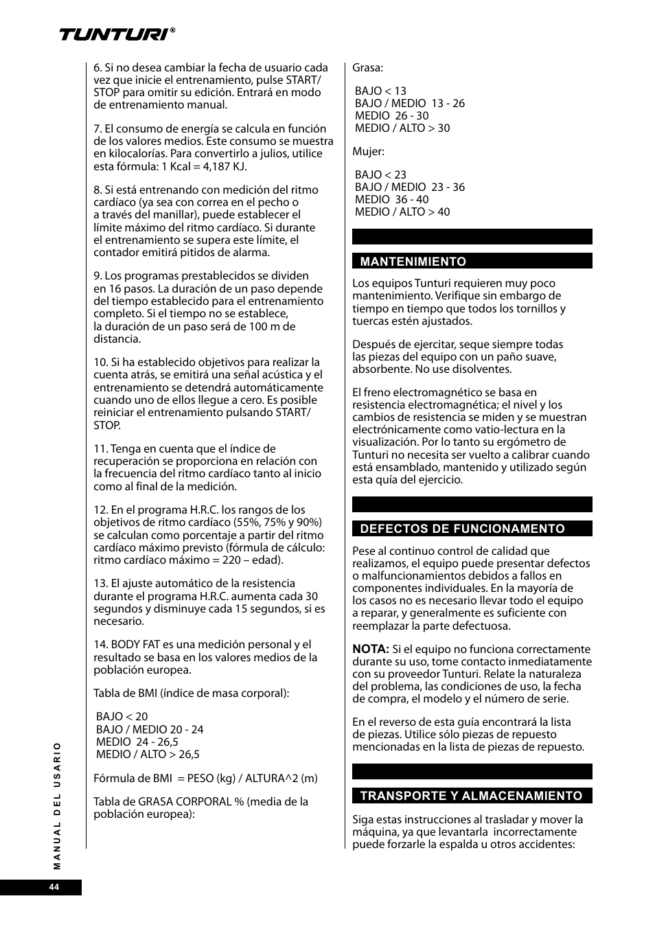 Tunturi E30R User Manual | Page 44 / 72