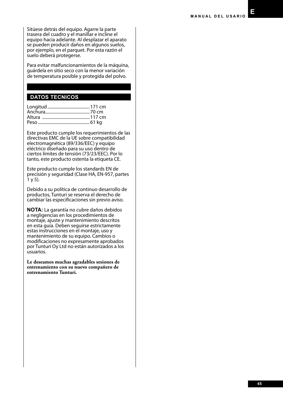 Tunturi E30R User Manual | Page 45 / 72
