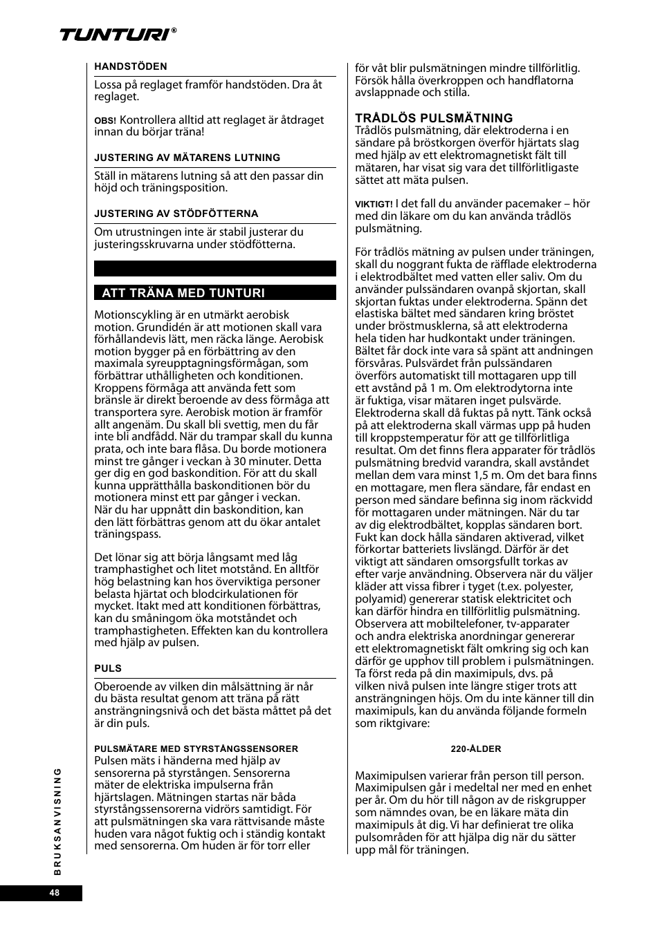 Tunturi E30R User Manual | Page 48 / 72