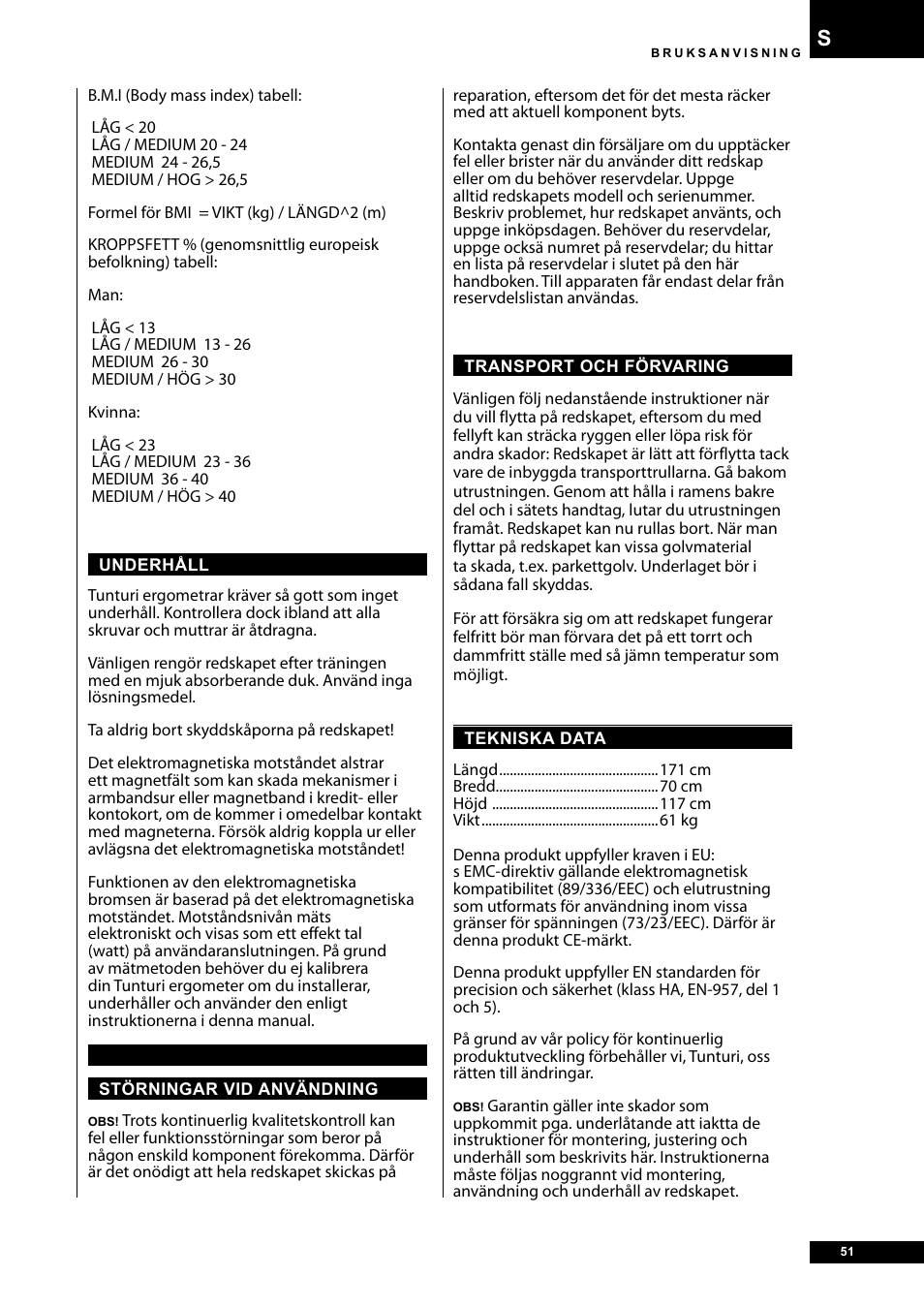 Tunturi E30R User Manual | Page 51 / 72