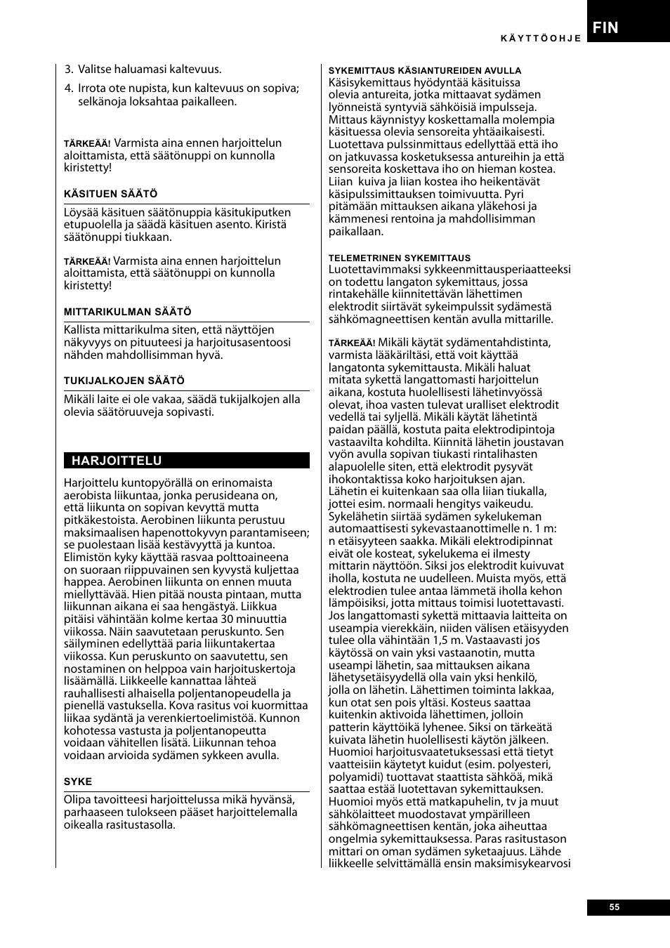 Tunturi E30R User Manual | Page 55 / 72