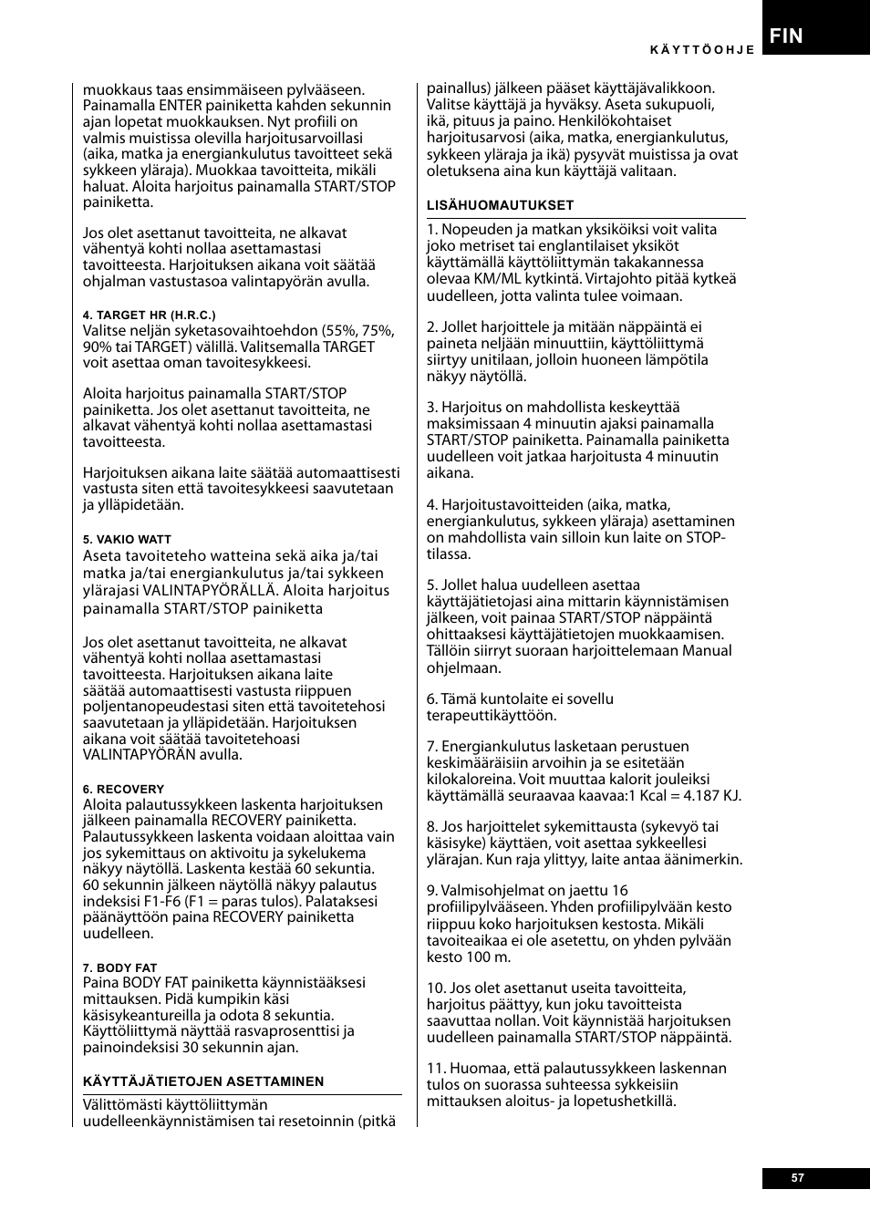 Tunturi E30R User Manual | Page 57 / 72