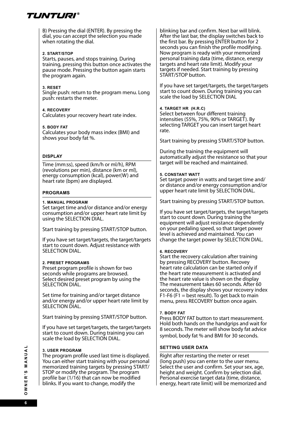 Tunturi E30R User Manual | Page 6 / 72
