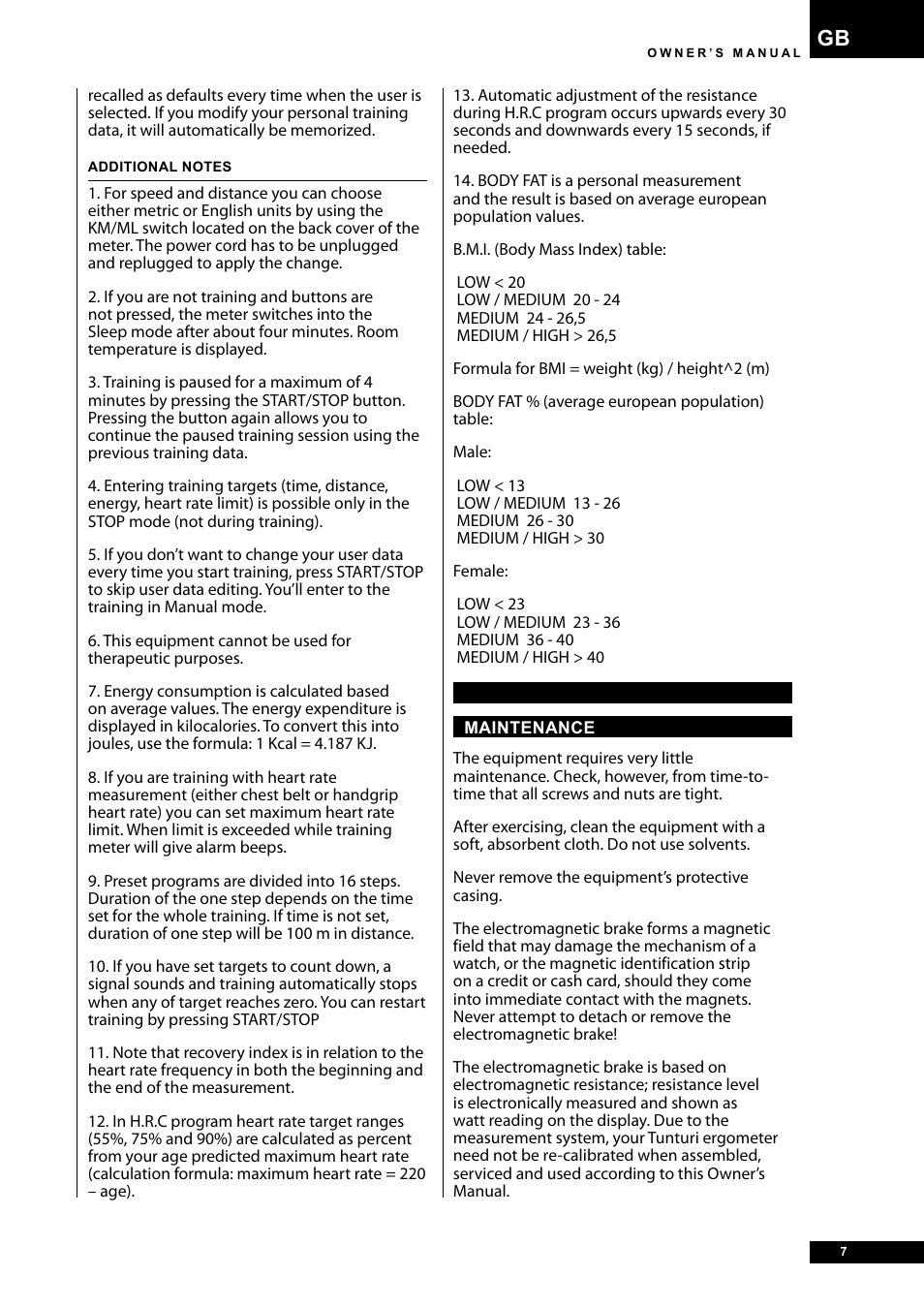 Tunturi E30R User Manual | Page 7 / 72