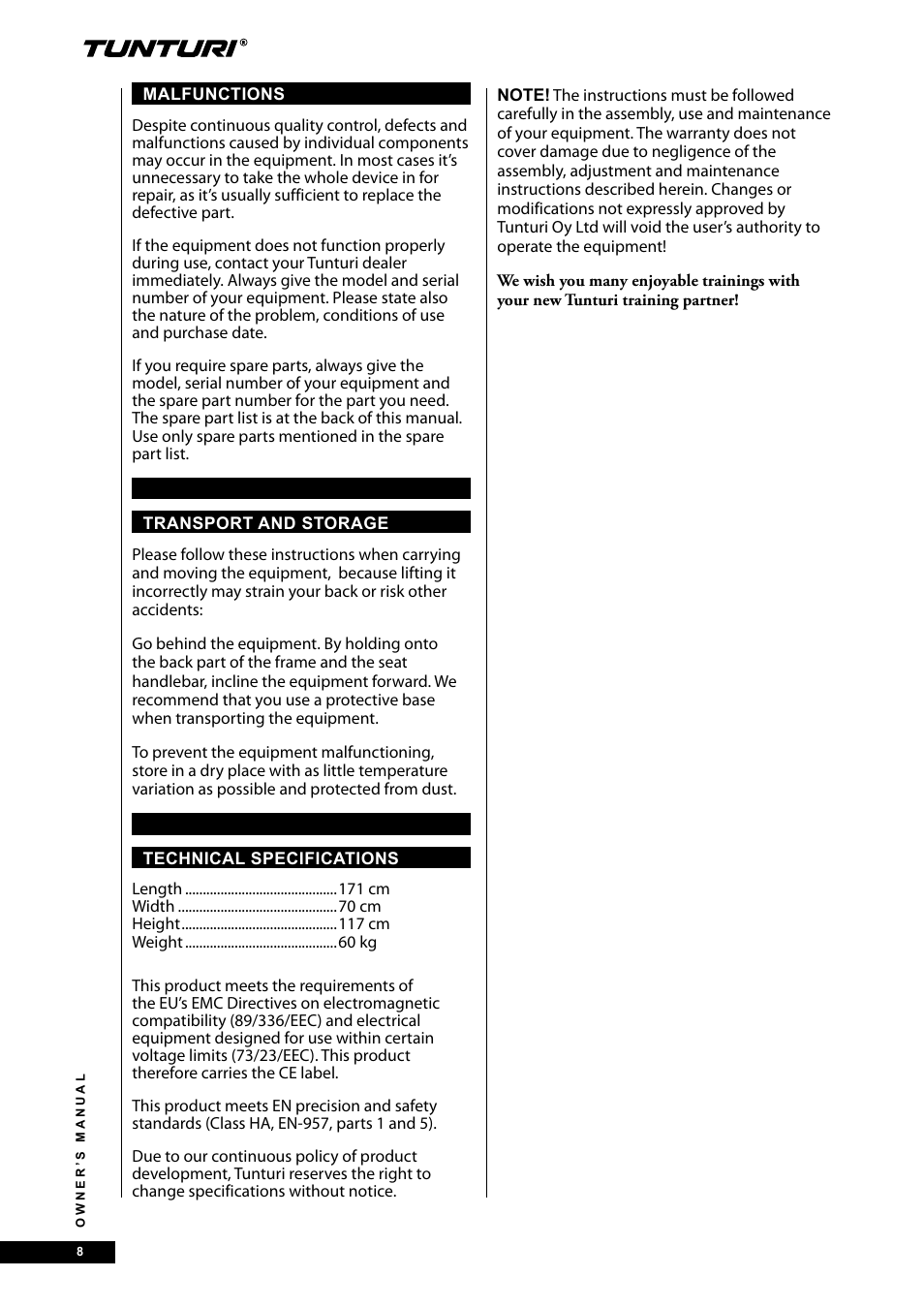 Tunturi E30R User Manual | Page 8 / 72