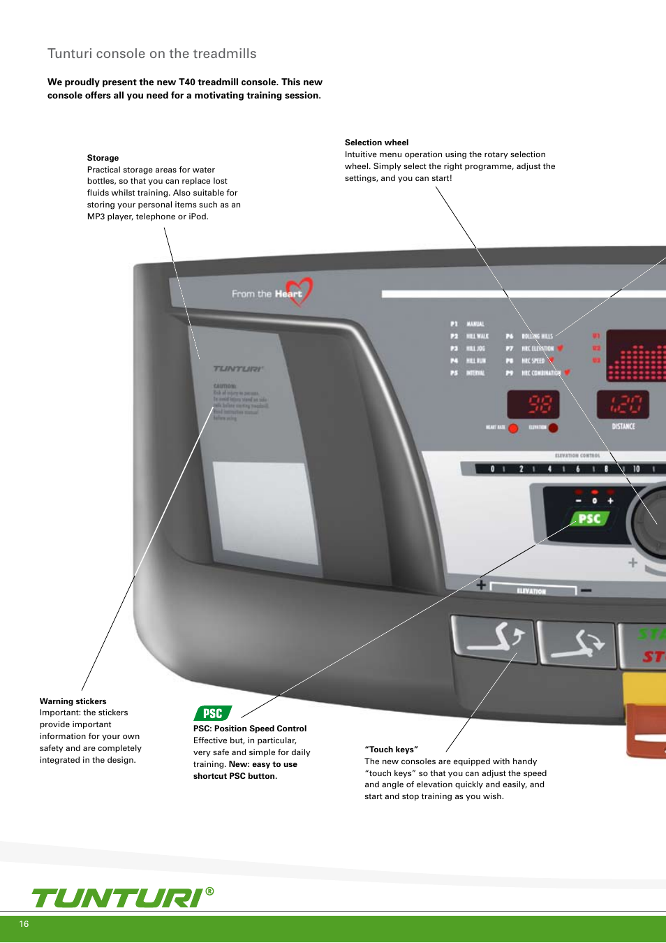 Tunturi console on the treadmills | Tunturi C85 User Manual | Page 16 / 56