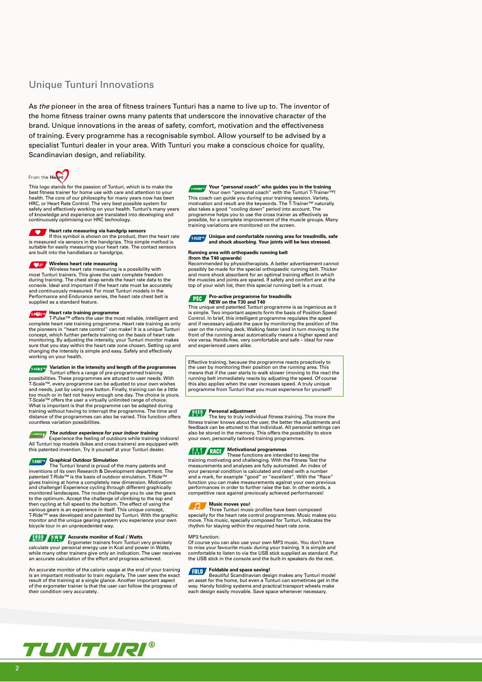 Unique tunturi innovations | Tunturi C85 User Manual | Page 2 / 56