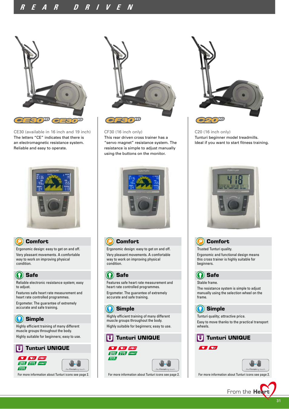 Comfort, Safe, Simple | Tunturi unique comfort, Tunturi unique | Tunturi C85 User Manual | Page 31 / 56