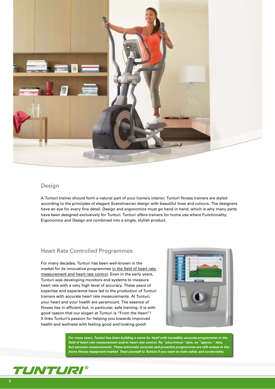 Heart rate controlled programmes, Design | Tunturi C85 User Manual | Page 8 / 56