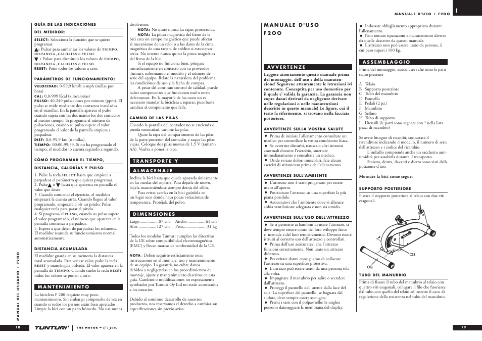 Tunturi F2OO User Manual | Page 10 / 20