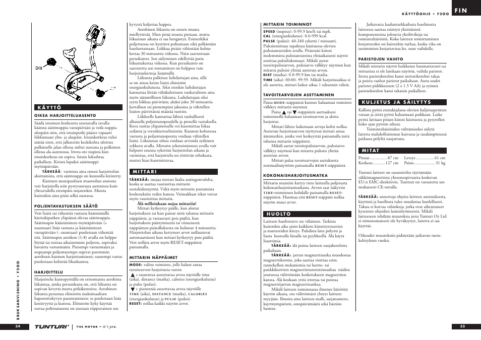 Tunturi F2OO User Manual | Page 18 / 20