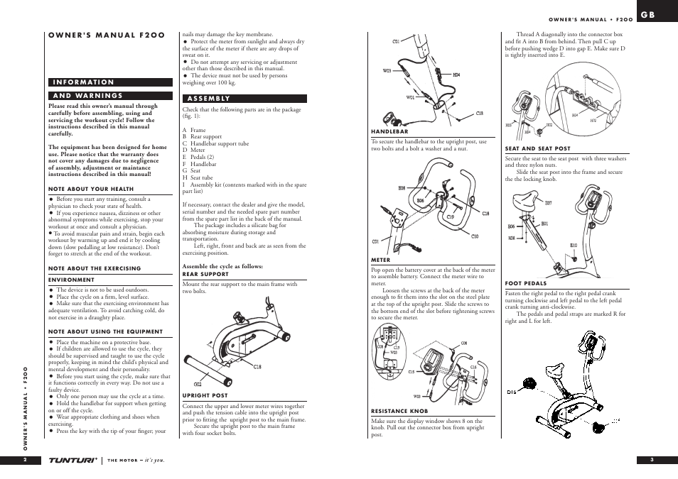 Tunturi F2OO User Manual | Page 2 / 20