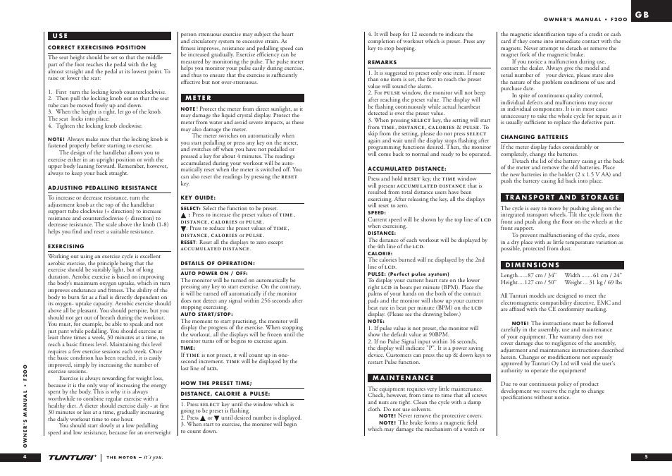 Tunturi F2OO User Manual | Page 3 / 20