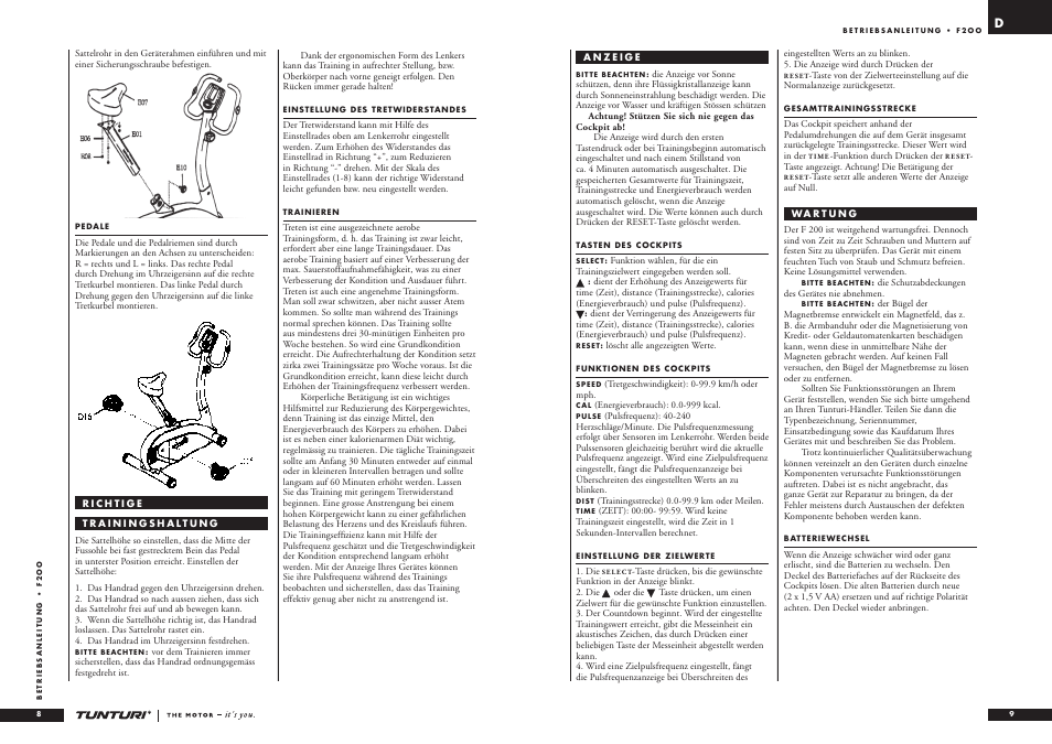 Tunturi F2OO User Manual | Page 5 / 20