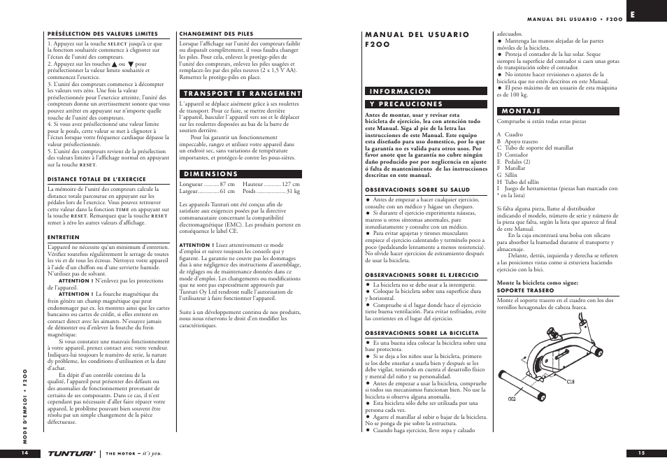 Tunturi F2OO User Manual | Page 8 / 20