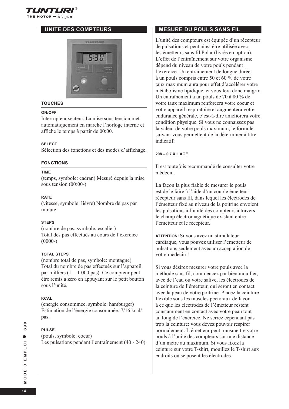 Tunturi S90 User Manual | Page 14 / 40