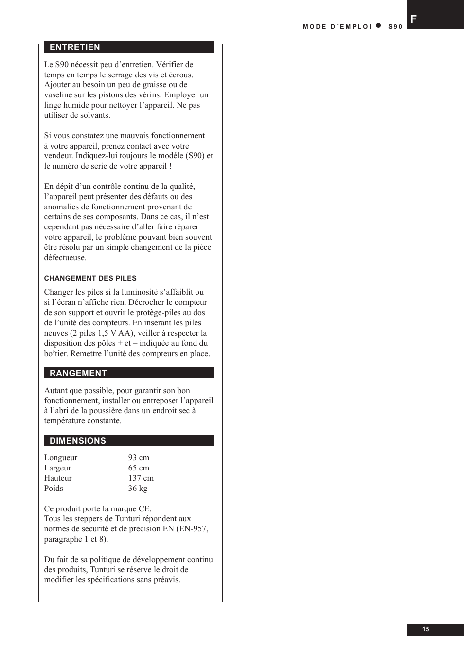 Tunturi S90 User Manual | Page 15 / 40