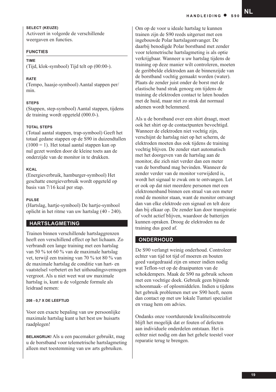 Tunturi S90 User Manual | Page 19 / 40