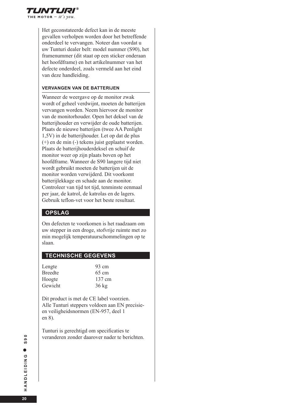 Tunturi S90 User Manual | Page 20 / 40