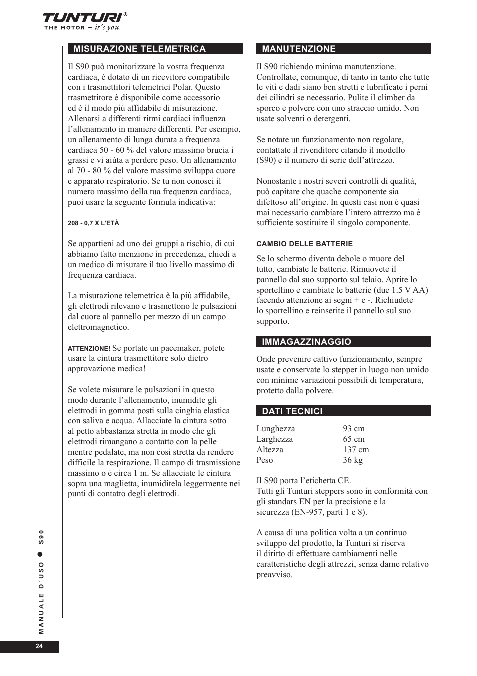 Tunturi S90 User Manual | Page 24 / 40