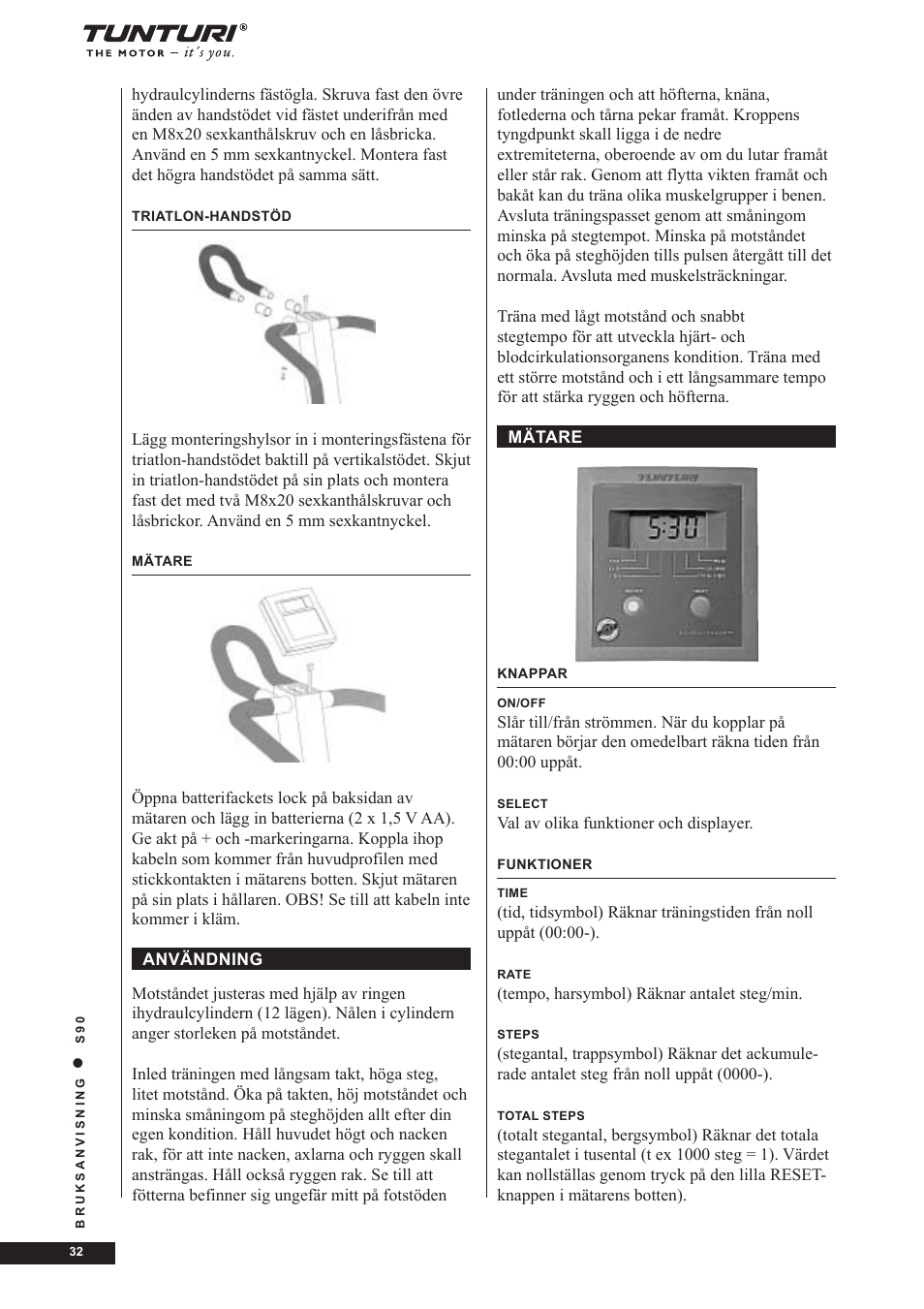 Tunturi S90 User Manual | Page 32 / 40