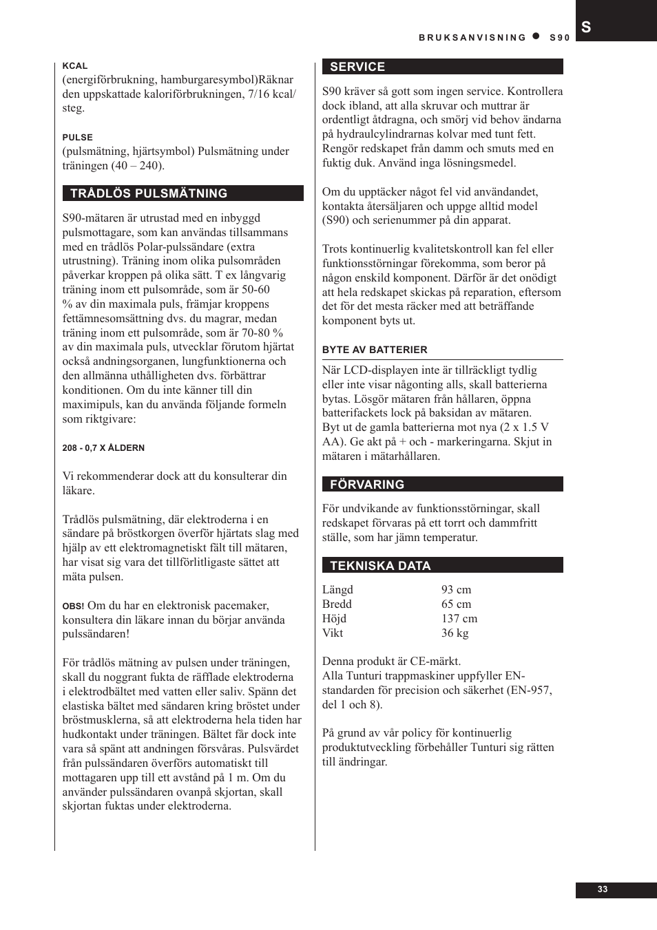 Tunturi S90 User Manual | Page 33 / 40