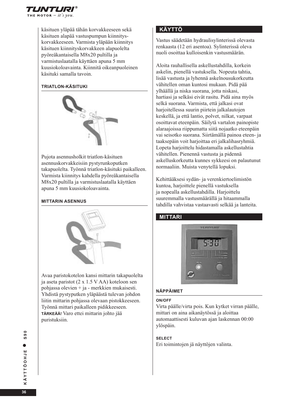 Tunturi S90 User Manual | Page 36 / 40