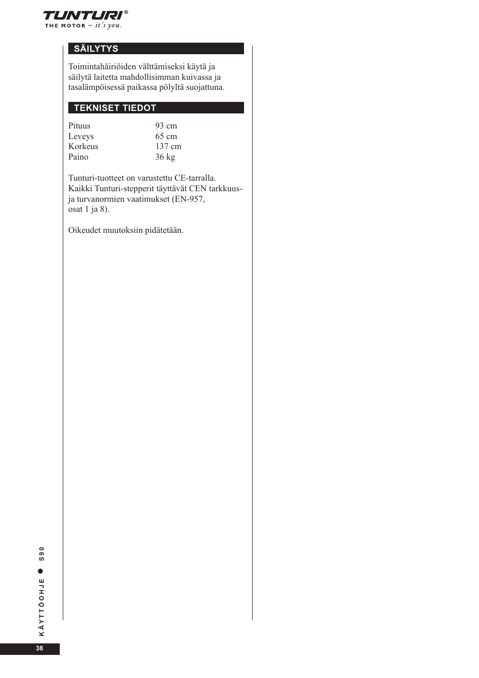 Tunturi S90 User Manual | Page 38 / 40