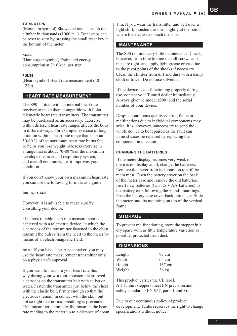 Tunturi S90 User Manual | Page 5 / 40