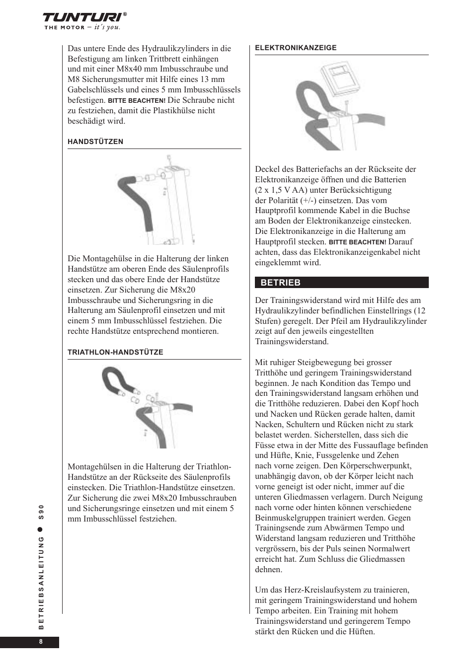 Tunturi S90 User Manual | Page 8 / 40