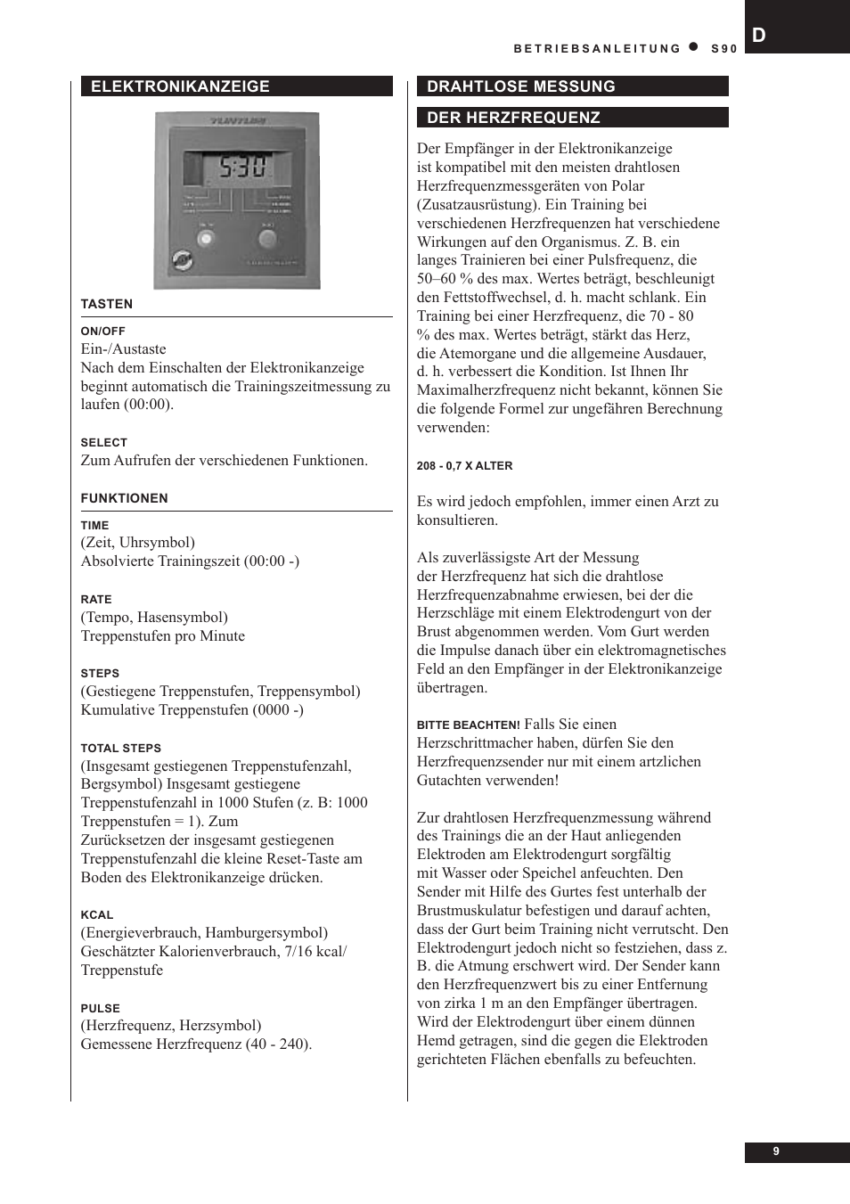 Tunturi S90 User Manual | Page 9 / 40