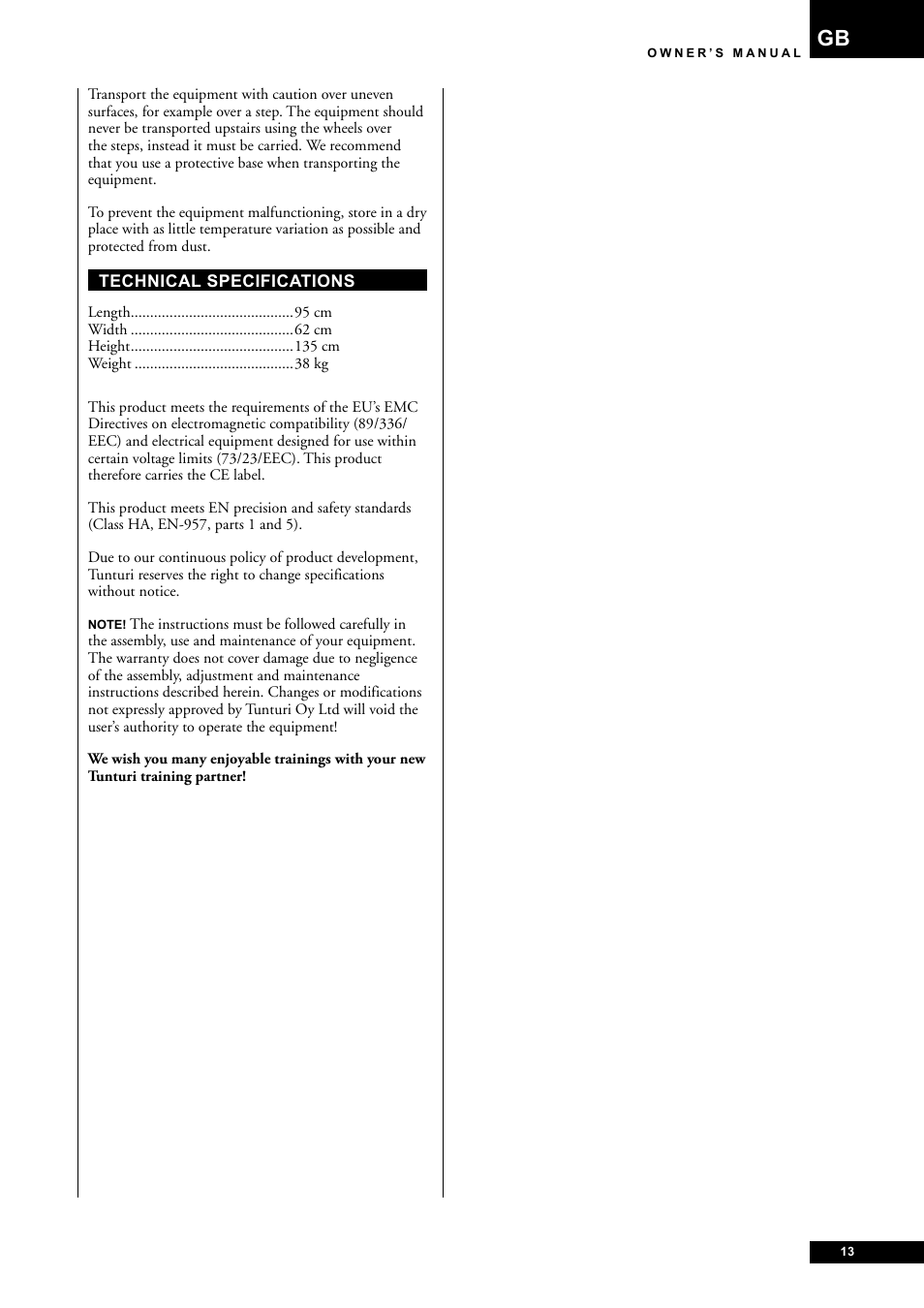 Tunturi E85 User Manual | Page 13 / 104