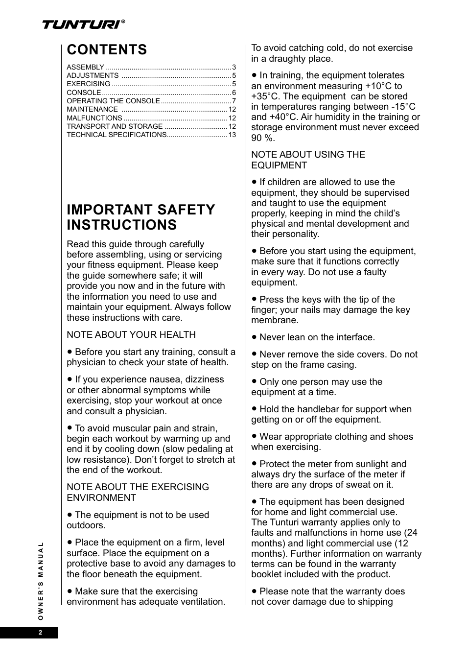 Tunturi E85 User Manual | Page 2 / 104