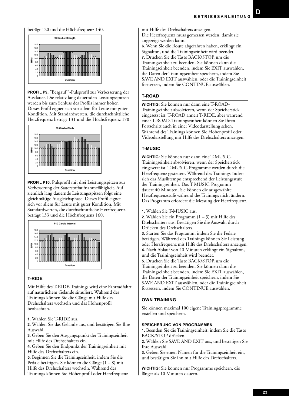 Wählen sie t-ride aus, Wählen sie t-music aus | Tunturi E85 User Manual | Page 23 / 104