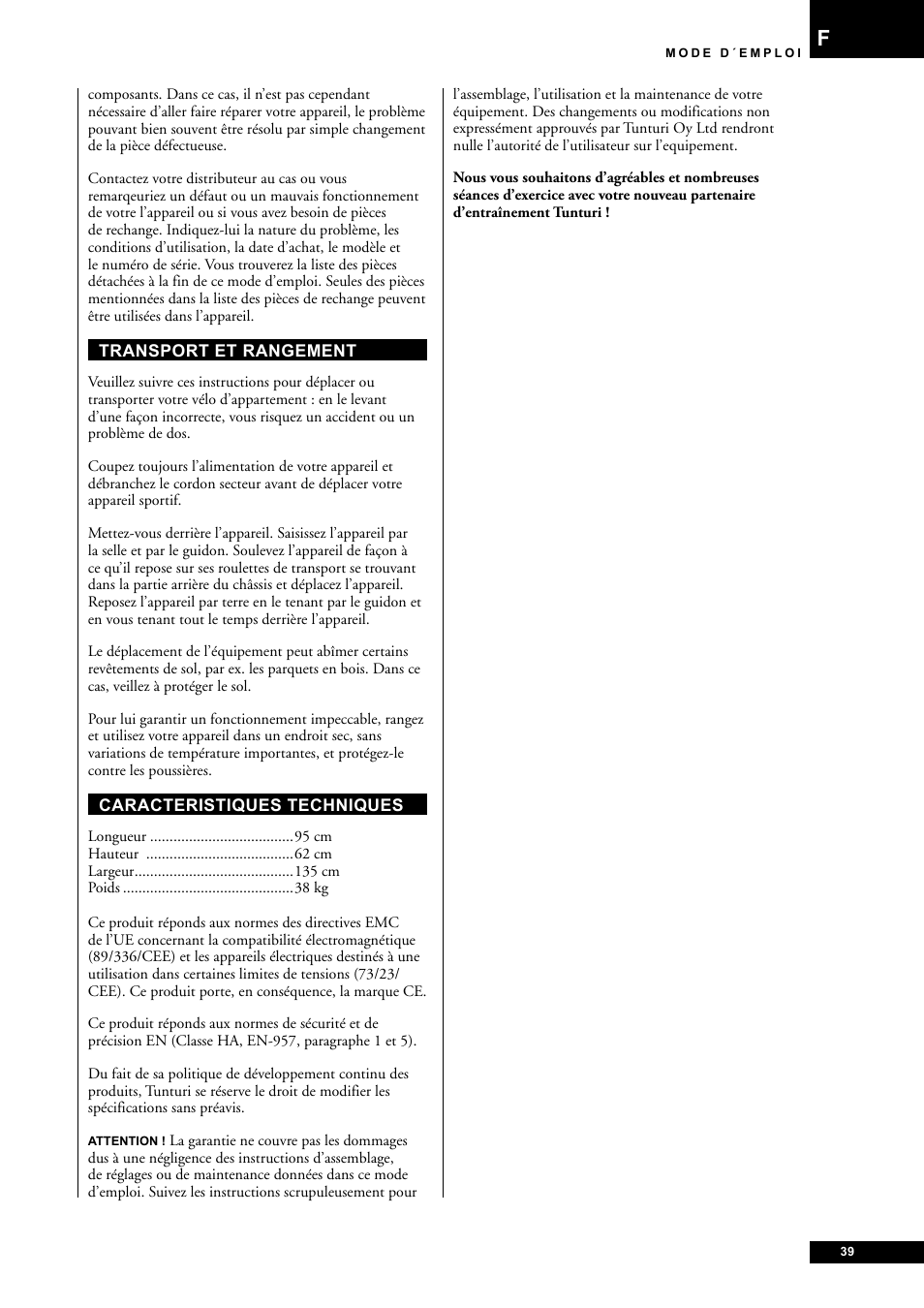 Tunturi E85 User Manual | Page 39 / 104