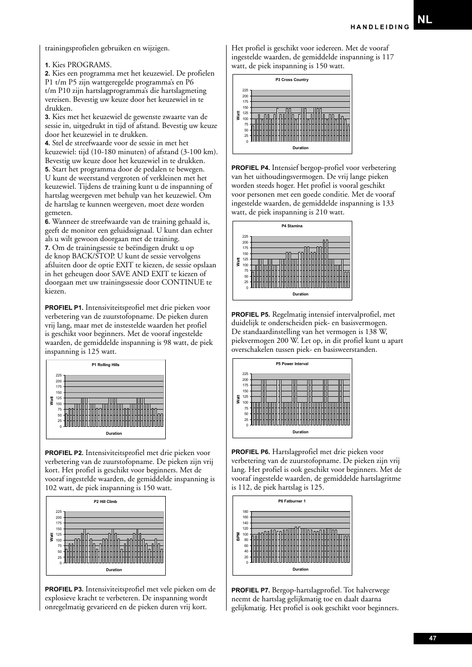 Trainingsprofielen gebruiken en wijzigen, Kies programs | Tunturi E85 User Manual | Page 47 / 104