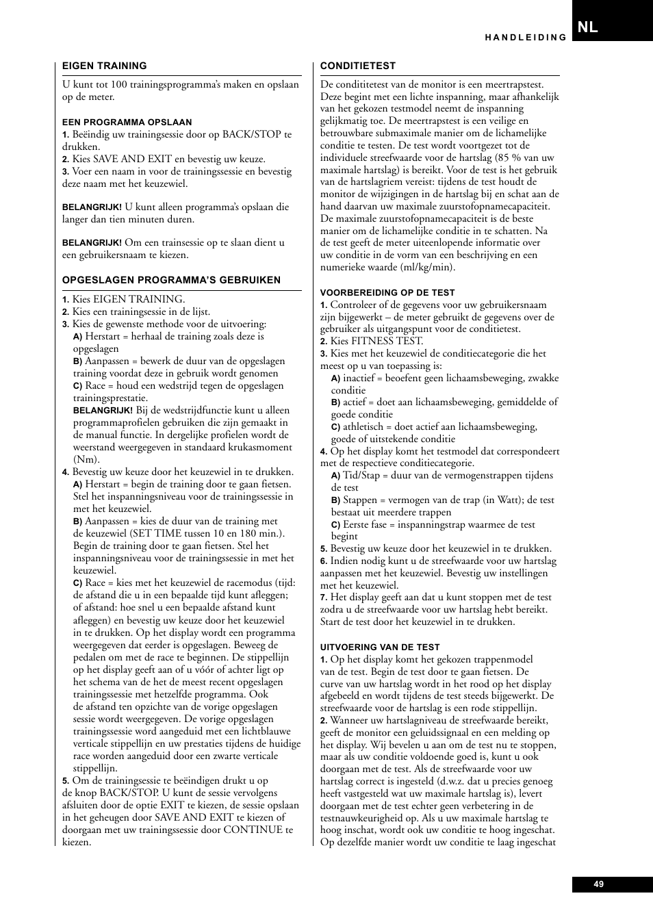 Tunturi E85 User Manual | Page 49 / 104