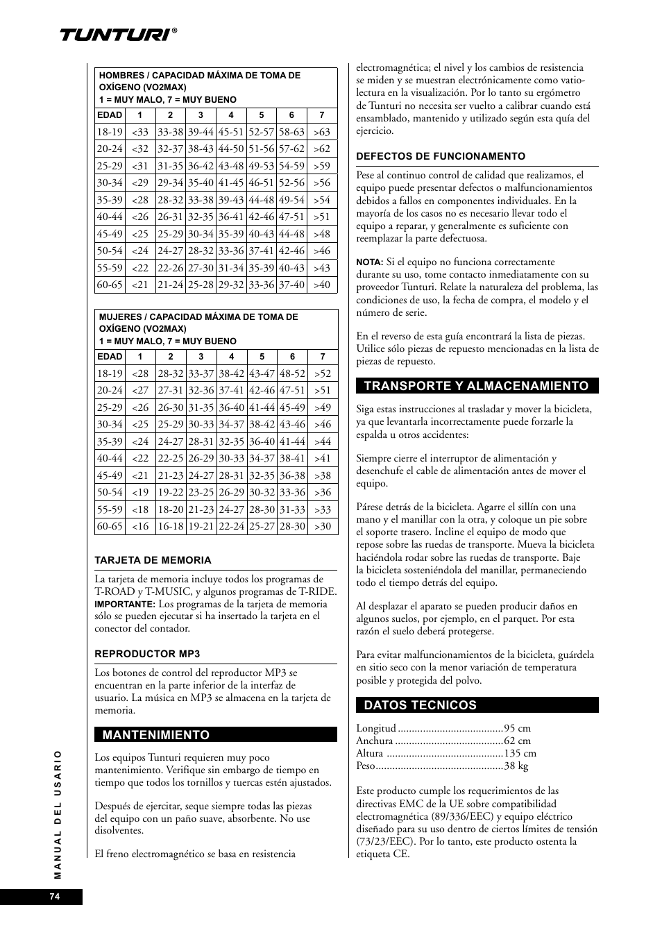 Tunturi E85 User Manual | Page 74 / 104