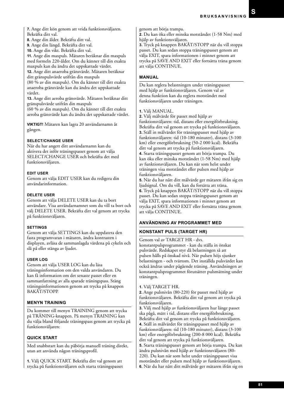 Tunturi E85 User Manual | Page 81 / 104