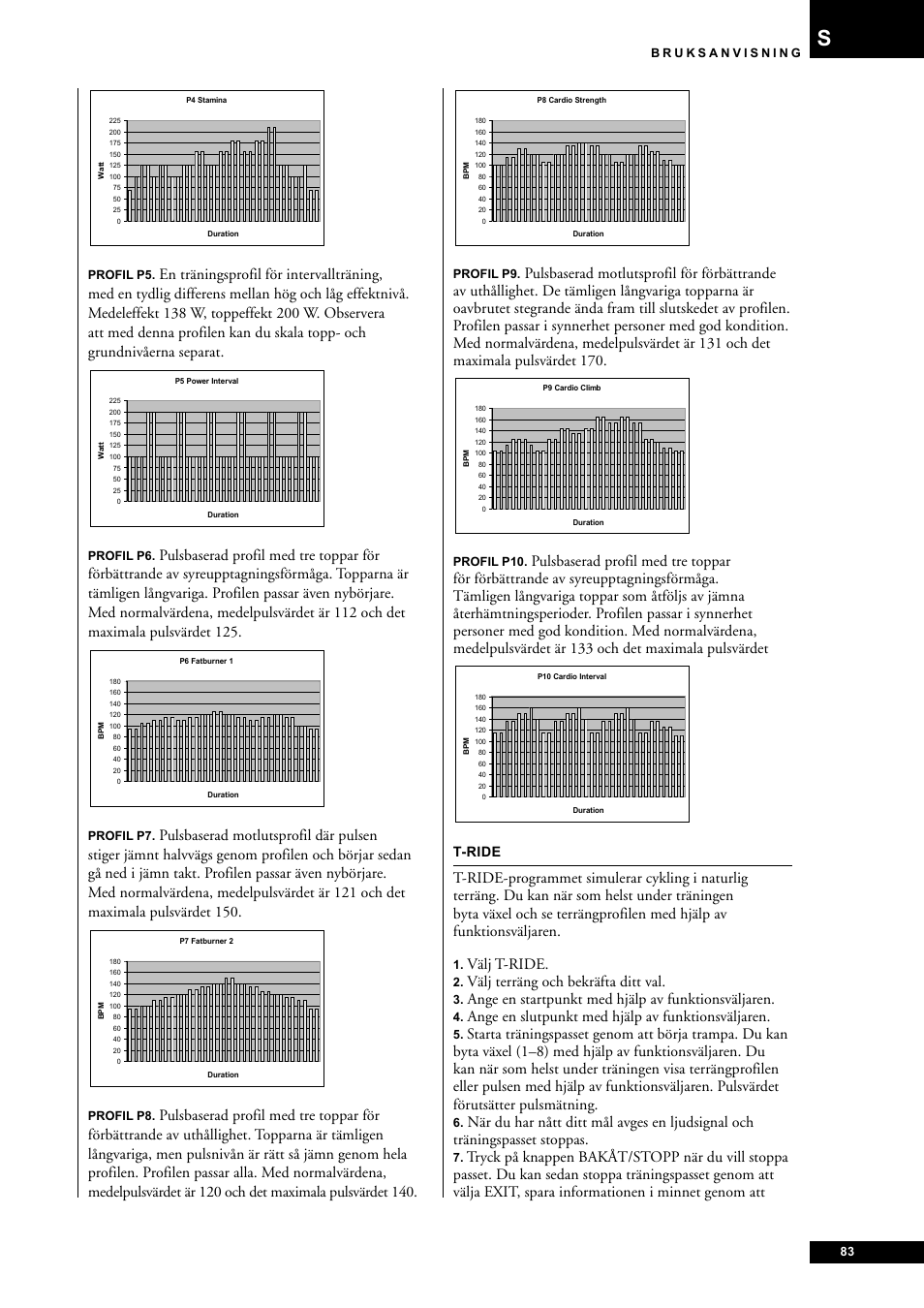 Välj t-ride, Välj terräng och bekräfta ditt val, Ange en startpunkt med hjälp av funktionsväljaren | Ange en slutpunkt med hjälp av funktionsväljaren, T-ride | Tunturi E85 User Manual | Page 83 / 104