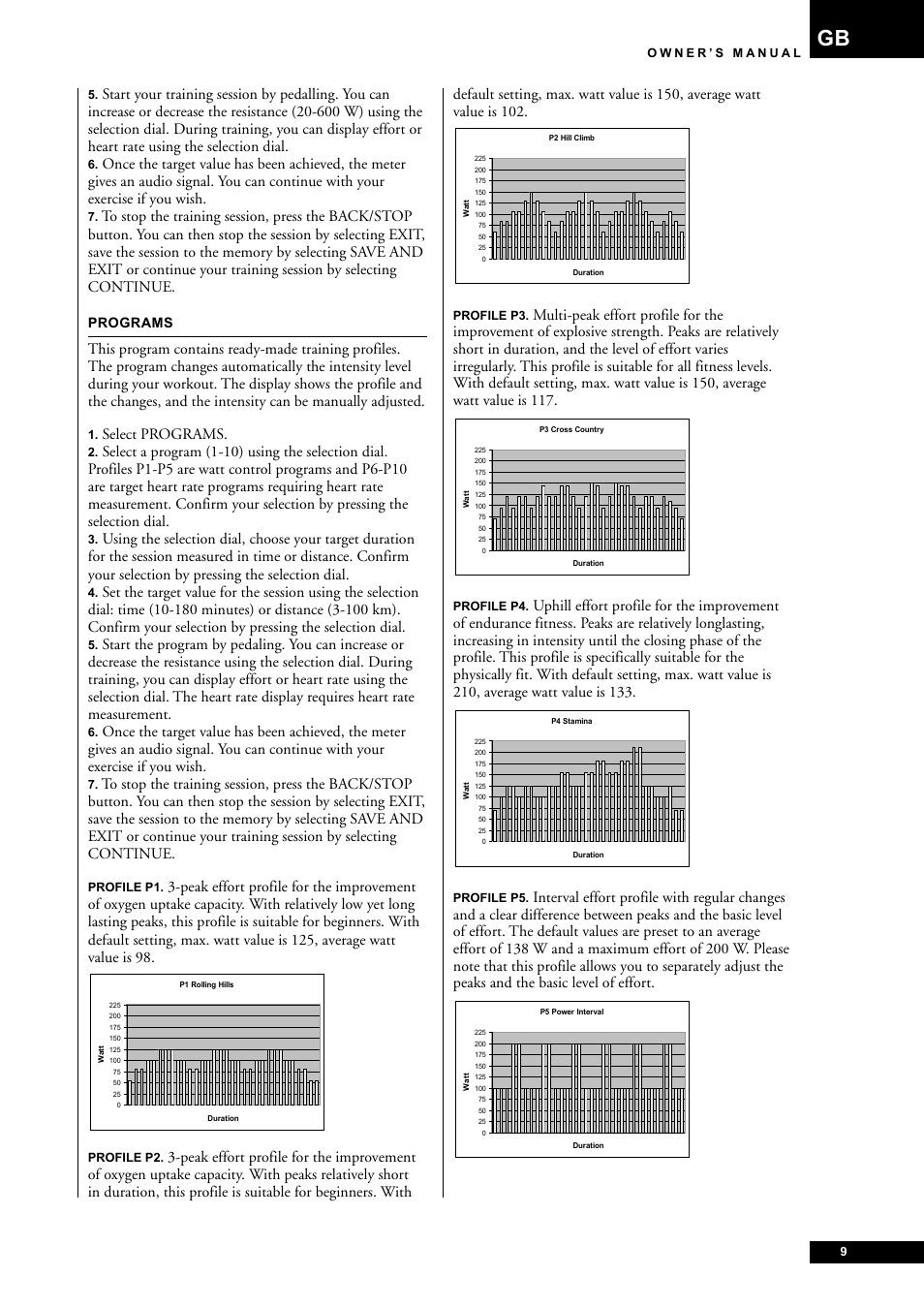 Select programs | Tunturi E85 User Manual | Page 9 / 104