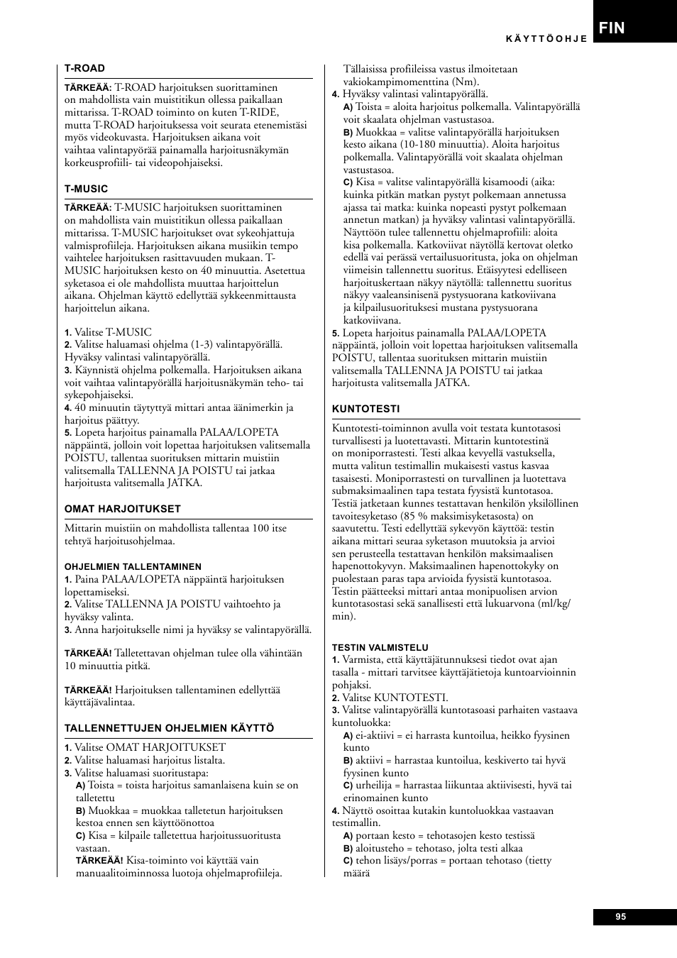 Tunturi E85 User Manual | Page 95 / 104