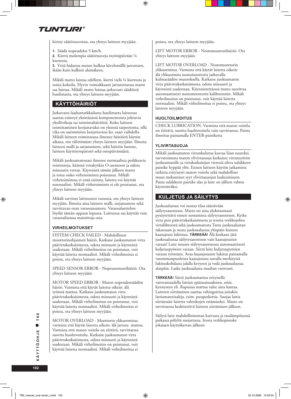 Tunturi T60 User Manual | Page 102 / 108