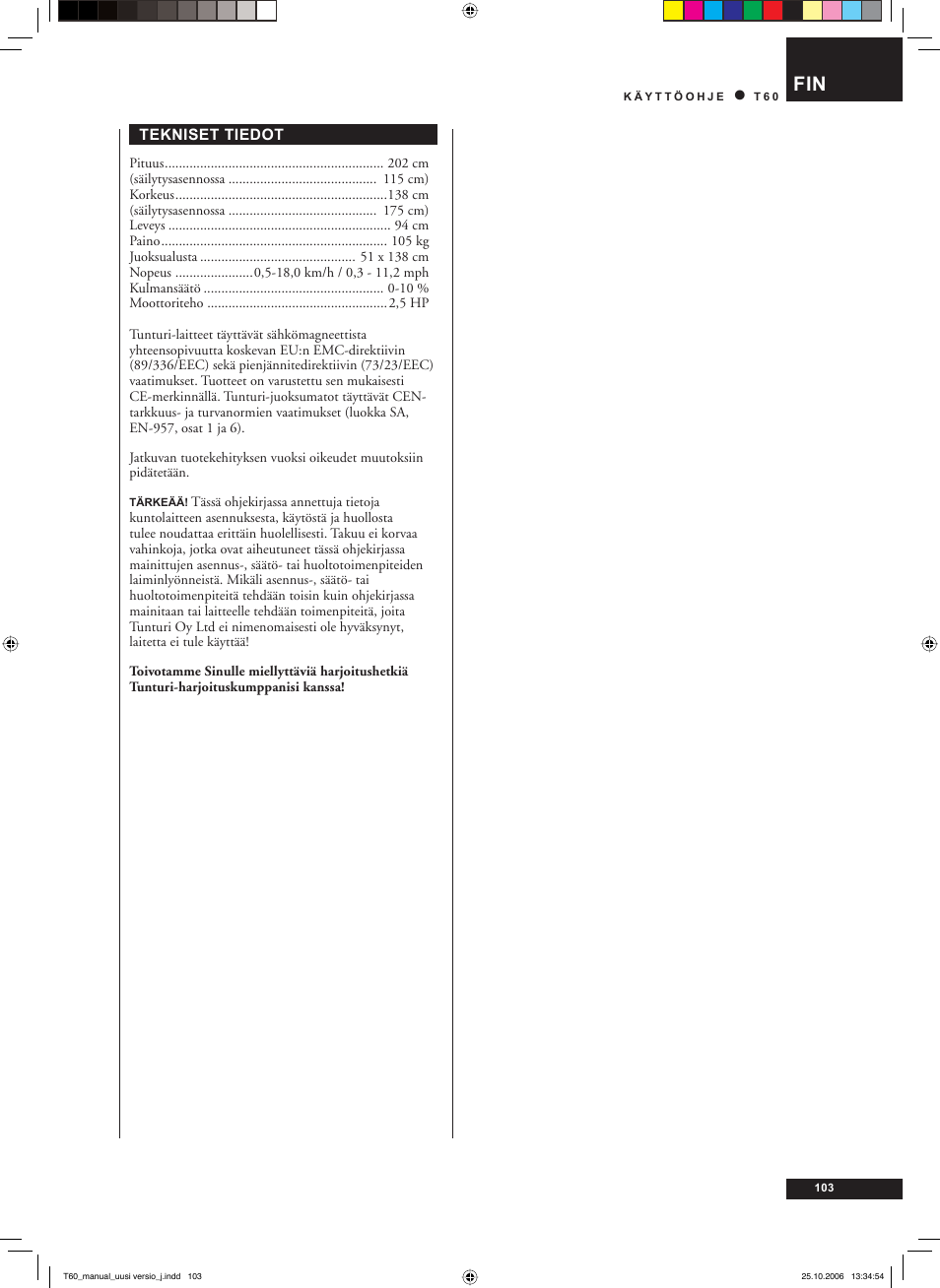 Tunturi T60 User Manual | Page 103 / 108