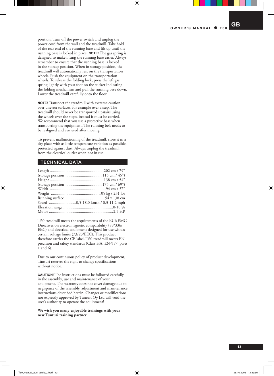 Tunturi T60 User Manual | Page 13 / 108