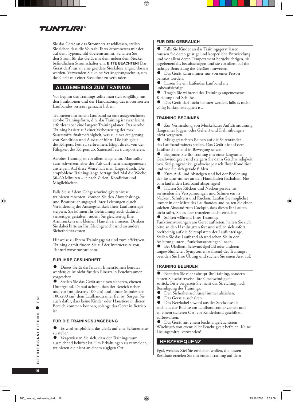 Tunturi T60 User Manual | Page 16 / 108
