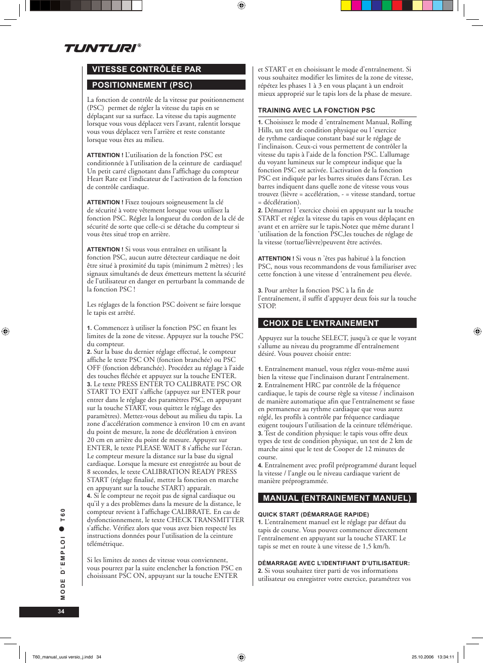 Tunturi T60 User Manual | Page 34 / 108